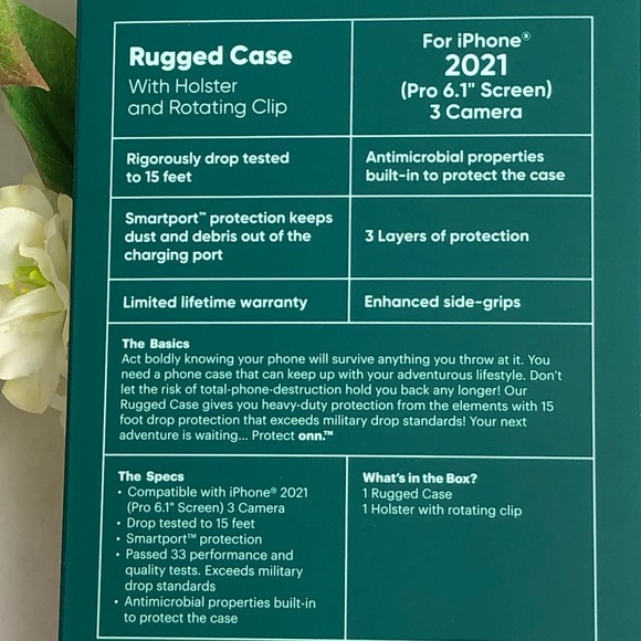 onn. IPhone 13 Pro Phone Case with Built In Microbial Protection (Clear) - Picture 5 of 6